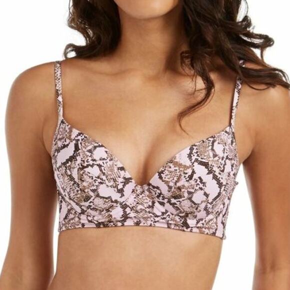 Rachel Roy Python-Print Underwire Bikini Top Pink Black Swim Small NWT - Picture 1 of 5